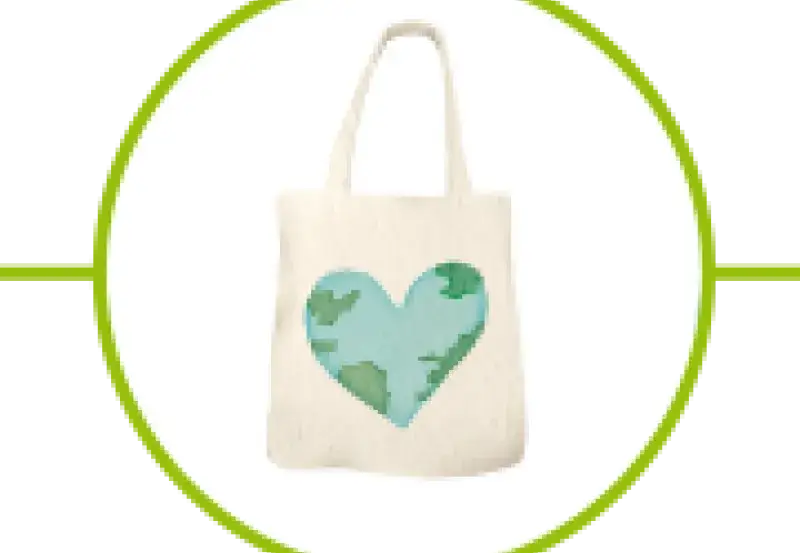 A pictogramme of a tote bag with the planet earth printed on it